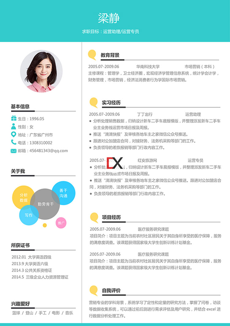 运营助理简历模板封面