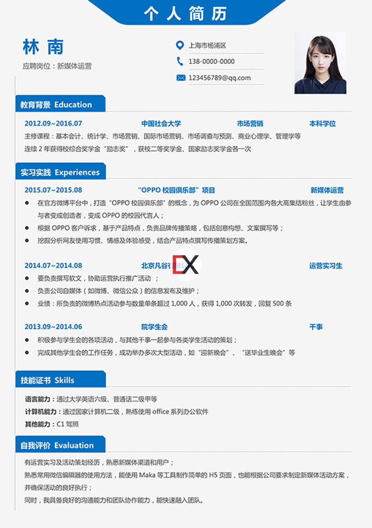 新媒体运营简历模板封面